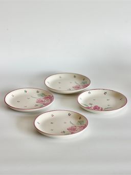 The Wishing Chair - Off White Blooms Berry Ceramic Snacks Plate (Pack of 4)