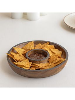 AURUM CRAFTS - Brown Acacia Wood Round Chip & Dip Platter