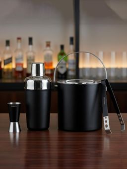 BlackCarrot - Black Stainless Steel Bartender Professional Cocktail Shaker Set