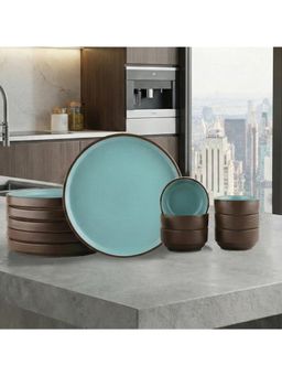 BlackCarrot - 12 Piece Brown & Blue Ceramic Dinner Set