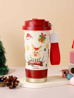 Little Surprise Box - White Deer Happy Red Lid Christmas Themed Stainless Steel Insulated Bottle