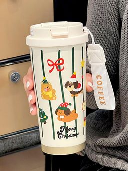 Little Surprise Box - White Christmas Dogs & Teddy Themed Stainless Steel Insulated Bottle