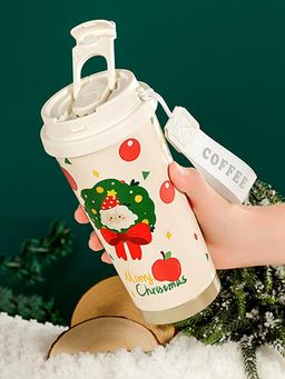 Little Surprise Box - White Santa Bow Wreath & Apple Themed Stainless Steel Insulated Bottle