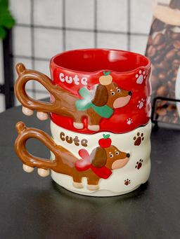 Little Surprise Box - Multi-Color Stacked Puppy Tail Handle Christmas Mugs (Pack of 2)
