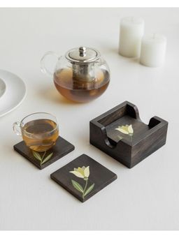 AURUM CRAFTS - Brown Mirra Hand Painted Wooden Coasters with Stand