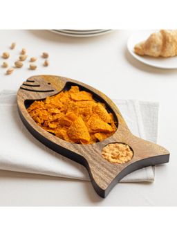 AURUM CRAFTS - Brown Mango Wood Fish Chip & Dip Platter