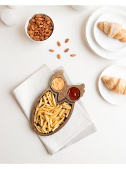 AURUM CRAFTS - Brown Mango Wood Owl Chip & Dip Platter