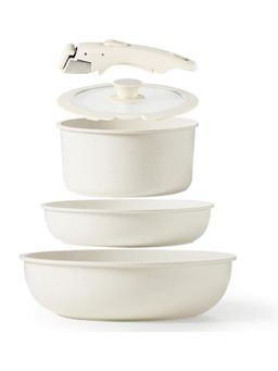 House of Quirk - 3 Piece Beige Maifan Stone Nonstick Cookware Set