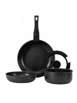 House of Quirk - 3 Piece Black Maifan Stone Nonstick Cookware Set
