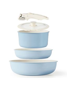 House of Quirk - 3 Piece Blue Maifan Stone Nonstick Cookware Set