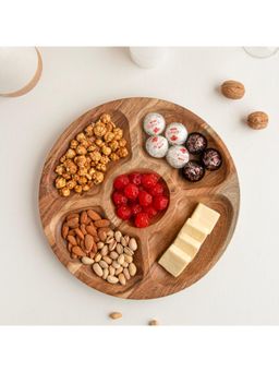 AURUM CRAFTS - Brown Round Acacia Wood Snack Serving Platter