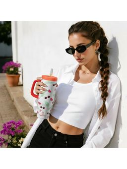 House of Quirk - White Pop Pop-Up Lid Double Wall Vacuum Insulated Bottle