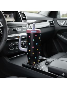 House of Quirk - Black Wild Flower Pop-Up Lid Double Wall Vacuum Insulated Bottle