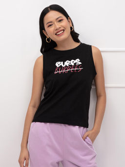 Twenty Dresses by Nykaa Fashion - Black Graphic Print Crew Neck Cropped T Shirt