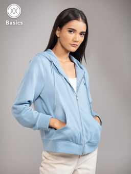 Twenty Dresses by Nykaa Fashion - Basics Powder Blue Solid Full Sleeves Hoodie