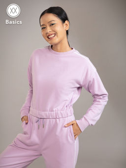 Twenty Dresses by Nykaa Fashion - Basics Lavender Solid Crew Neck Sweatshirt
