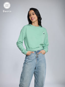 Twenty Dresses by Nykaa Fashion - Pastel Green Solid Round Neck Sweatshirt