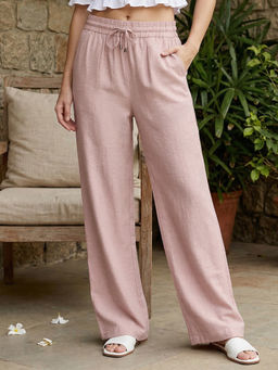 Bewakoof - Women's Dusty Pink Textured Pants