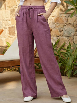 Bewakoof - Women's Dark Mauve Textured Pants