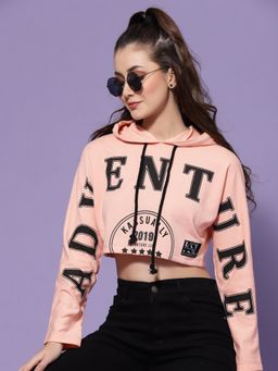 KASSUALLY - Printed Crop Hoodie Sweatshirt