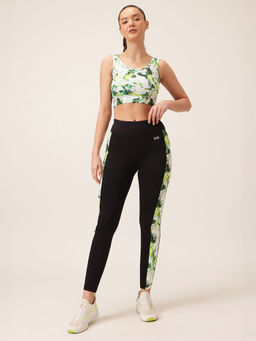 Clovia - Women Green Printed Tights with Sports Bra (Set of 2)