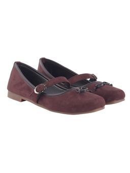 Shoetopia - Women Brown Mary Jane Ballerinas with Buckle Strap and Bow Accent