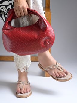 Shoetopia - Women Rose Gold Embellished Flats