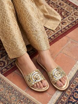 Marc Loire - Women Gold Open Toe Party Fashion Flats