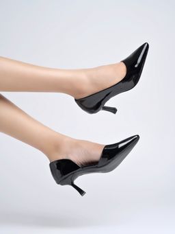 Shoetopia - Women Black Glossy Pointed Toe D'Orsay Stiletto Heels