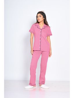 NAP STORY - Pink Half-Sleeves Solid Shirt and Pyjama (Set of 2)
