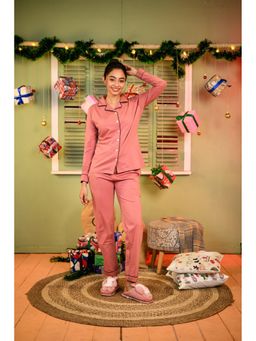 NAP STORY - Ruddy Pink Solid Full-Sleeves Shirt and Pyjama (Set of 2)