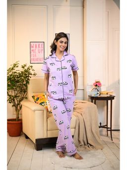NAP STORY - Purple Panda Printed Half-Sleeves Shirt and Pyjama (Set of 2)