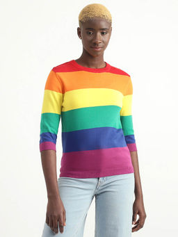 United Colors of Benetton - Cotton Striped Round Neck Women Multi Color Sweater