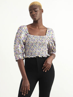 United Colors of Benetton - Viscose Blend Printed Square Neck Women Multi Color Top