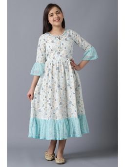 Aurelia - Girls White Cotton Printed Dress