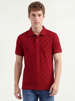 United Colors of Benetton - Men Maroon Checks Regular Fit Polo Neck T-shirt