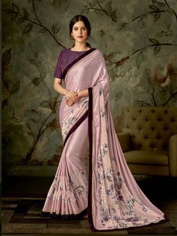 Odette - Pink Lycra Designer Saree with Unstitched Blouse