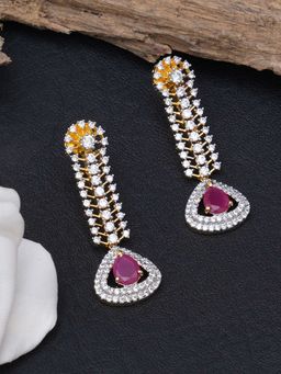 Karatcart - Red Stone Gold Plated American Diamond Drop Earrings