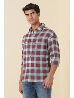 Allen Solly - Men Red Relaxed Fit Check Full Sleeves Casual Shirt