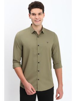 Allen Solly - Men Olive Slim Fit Solid Full Sleeves Casual Shirt
