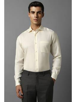 Louis Philippe - Men Beige Solid Full Sleeves Formal Shirt
