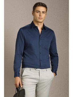 Louis Philippe - Men Navy Solid Full Sleeves Formal Shirt