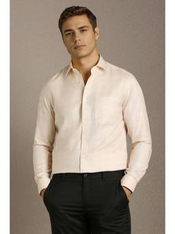 Louis Philippe - Men Beige Textured Full Sleeves Formal Shirt