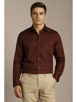 Louis Philippe - Men Maroon Textured Full Sleeves Formal Shirt