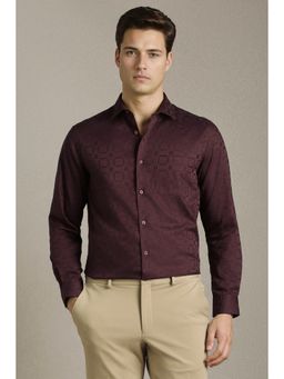 Louis Philippe - Men Maroon Textured Full Sleeves Formal Shirt