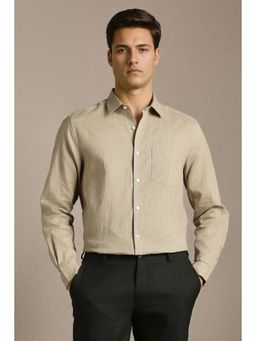 Louis Philippe - Men Beige Stripe Full Sleeves Formal Shirt