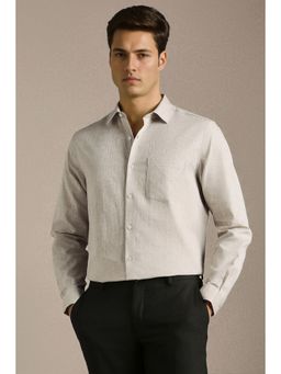 Louis Philippe - Men Beige Textured Full Sleeves Formal Shirt