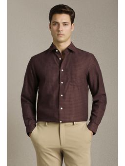 Louis Philippe - Men Maroon Check Full Sleeves Formal Shirt