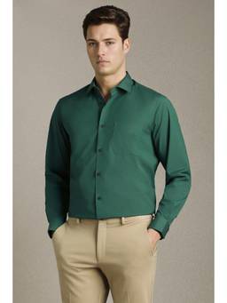Louis Philippe - Men Green Solid Full Sleeves Formal Shirt