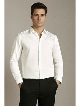 Louis Philippe - Men White Embellished Full Sleeves Formal Shirt